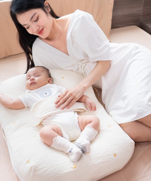 Đệm chống trào ngược cỡ lớn Mongsure Baby Lounger, thêu trăng sao Moon and Star